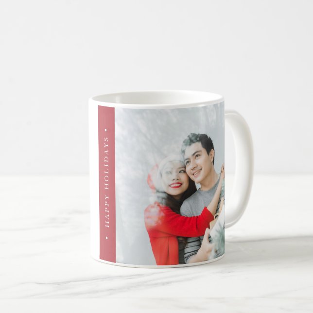 Minimalistisch Red Joy Holiday Foto Weihnachten Kaffeetasse (VorderseiteRechts)