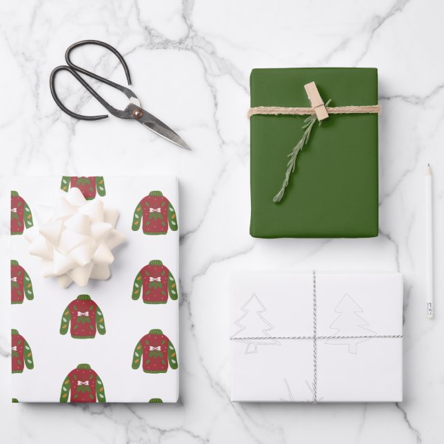 Minimalistisch Reindeer Red Green White Christmas Geschenkpapier Set (Vorderseite)