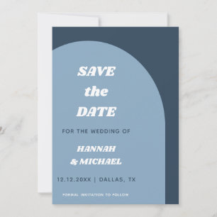 Minimalistisch Retro 60er Boho Dusty Blue Arch Mod Save The Date