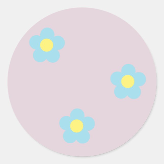 Minimalistisch Retro 90er Y2k Pastel Blue Flowers  Runder Aufkleber (Vorderseite)