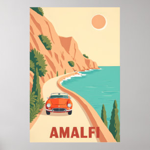 Minimalistisch Retro Amalfi Küste Italien Reisepla Poster