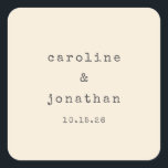 Minimalistisch Retro Cream Schreibmaschine Custom  Quadratischer Aufkleber<br><div class="desc">Retro Minimalistische Schreibmaschine Schriftart Custom Wedding Square Sticker in Cream</div>