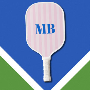 Minimalistisch Retro Pink Blau Streifen Monogramm Pickleball Schläger