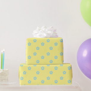 Minimalistisch Retro Y2k Pastellblau Blüten Gelb Geschenkpapier