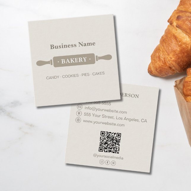 Minimalistisch Roller Bakery Neutral Quadratische Visitenkarte (Minimalist Roller Bakery Neutral Square Business Card)