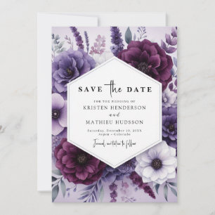 Minimalistisch romanische Lila Blumenhochzeit Save The Date