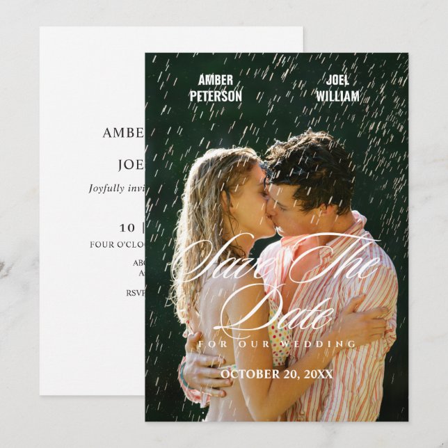 Minimalistisch Romantisches regnerisches Hochzeits Save The Date (Vorne/Hinten)