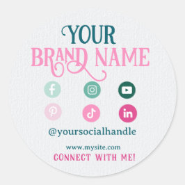 Minimalistisch rosa Aquamarine Niedliche Social Me Runder Aufkleber