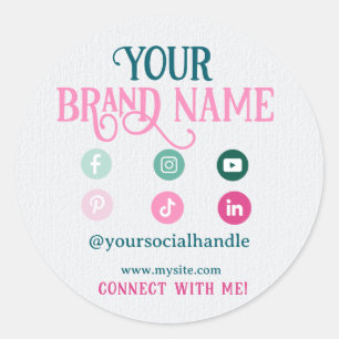 Minimalistisch rosa Aquamarine Niedliche Social Me Runder Aufkleber