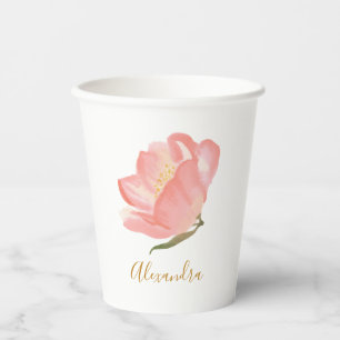 Minimalistisch rosa Blume Personalisiert Pappbecher