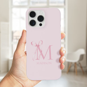 Minimalistisch rosa Bow Initialmonogramm iPhone 16 Pro Max Hülle