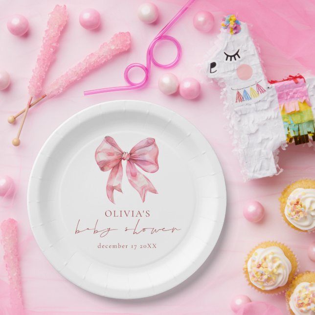Minimalistisch rosa Coquette Bow Babydusche Pappteller (Party)