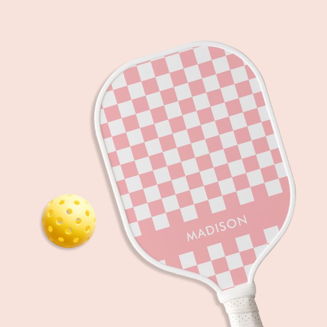 Minimalistisch-rosa-geprüftes Monogramm Pickleball Schläger (Von Creator hochgeladen)