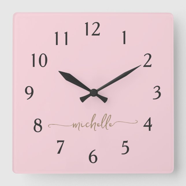 Minimalistisch-Rosa-Gold-Monogramm-Signature-Skrip Quadratische Wanduhr (Vorderseite)