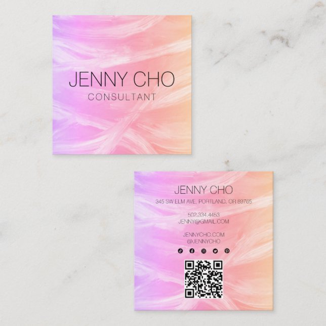 Minimalistisch rosa Malerei QR Code Soziale Symbol Quadratische Visitenkarte (Vorne/Hinten)