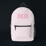Minimalistisch rosa Modernes Anfangsmonogramm Bedruckter Rucksack<br><div class="desc">Minimalistisch rosa Modern erstes Monogramm-Backpack. Erstellen Sie Ihren eigenen personalisierten Rucksack mit eigenem Anfangsnamen.</div>
