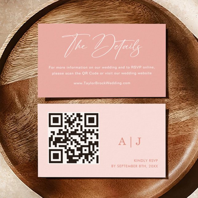 Minimalistisch-rosa-QR-Code-Hochzeitsszenario RSVP Begleitkarte (Von Creator hochgeladen)
