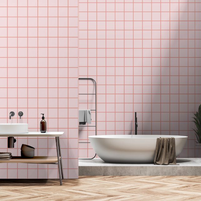 Minimalistisch rosa Rastermuster Tapete (Badezimmer)