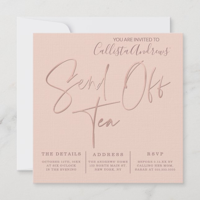 Minimalistisch rosa Rose Gold Typografie absetzen  Einladung (Vorderseite)
