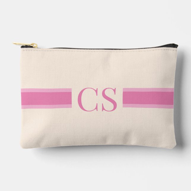 Minimalistisch rosa Rotes Streifen Anfangsmonogram Zubehörtasche (Vorderseite)