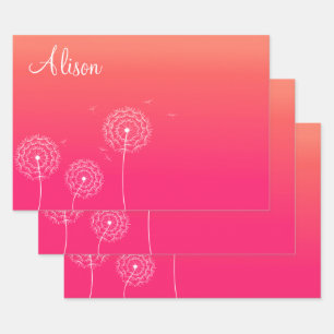 Minimalistisch rosa weißer Löwenzahn Name Niedlich Geschenkpapier Set