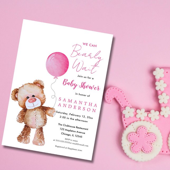 Minimalistisch rosa: "Wir können abwarten!" Babypa Einladung (WE CAN BEARLY WAIT BABY SHOWER GIRL INVITATION)
