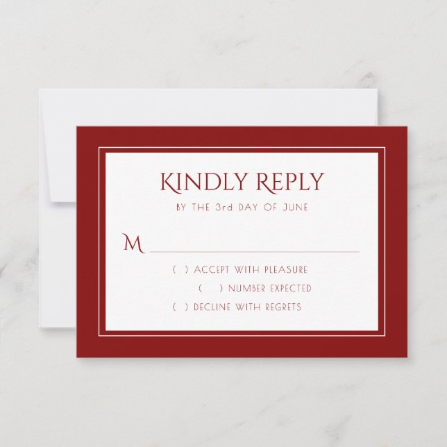 Minimalistisch Rot und Weiß | Einfache moderne Kri RSVP Karte (Vorderseite)