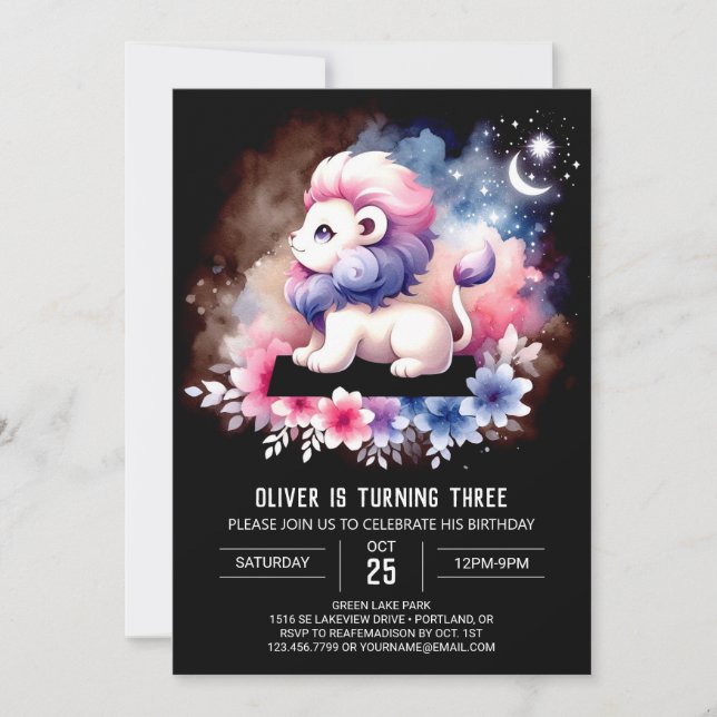 Minimalistisch Safari Lion Birthday Einladung (Vorderseite)