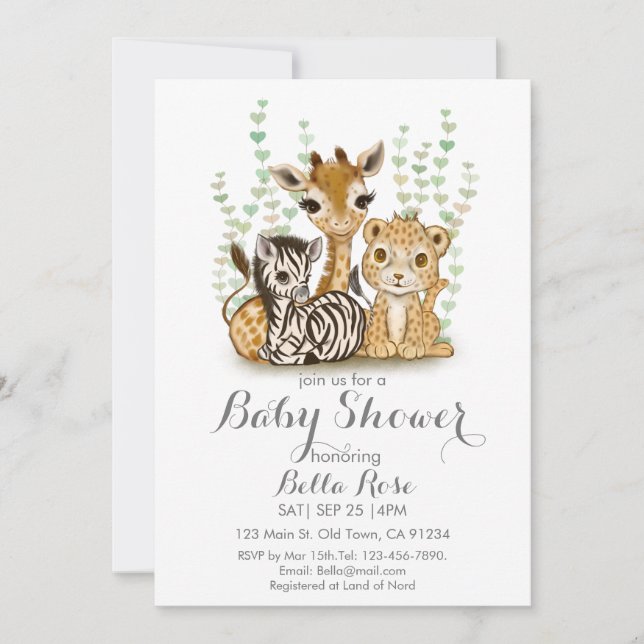 Minimalistisch Safari Themed Baby Dusche Einladung (Vorderseite)