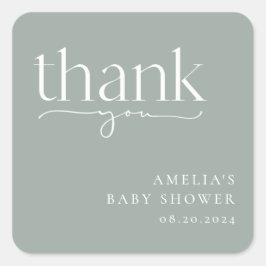 Minimalistisch Sage Green Baby Dusche Vielen Dank Quadratischer Aufkleber