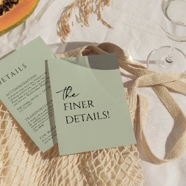 Minimalistisch Sage Green Boho Trendy Wedding Deta Begleitkarte