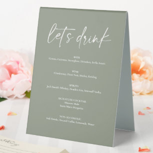 Minimalistisch Sage Green Boho Wedding Drink Bar M Tischaufsteller