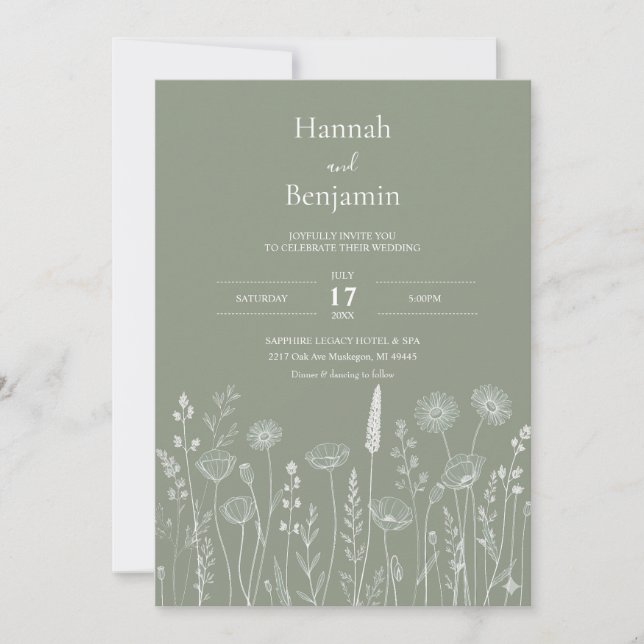 Minimalistisch Sage Green Botanical Wedding Einlad Einladung (Vorderseite)
