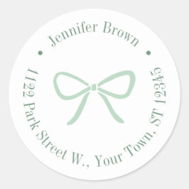 Minimalistisch Sage Green Bow Weihnachts-Rücksende Runder Aufkleber