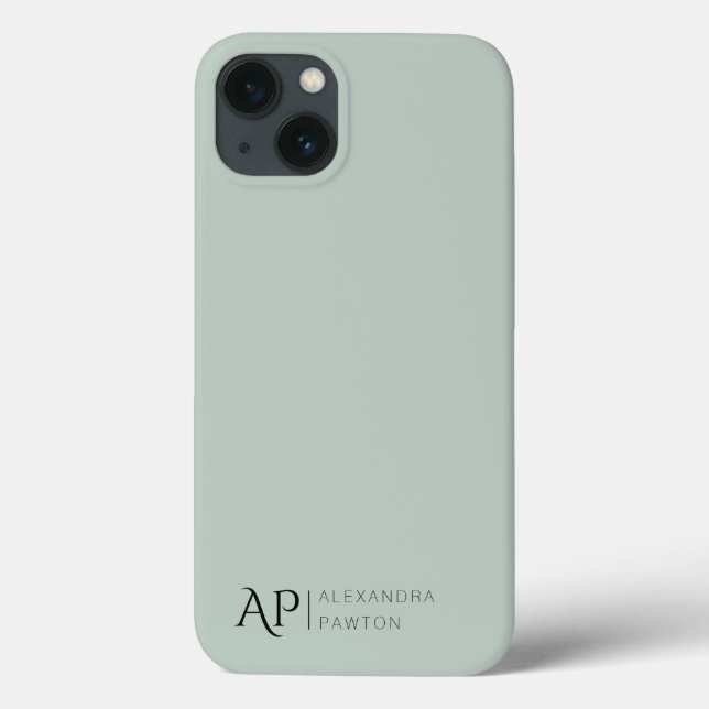 Minimalistisch-Sage-Green-Custom-Monogramm Case-Mate iPhone Hülle (Rückseite)