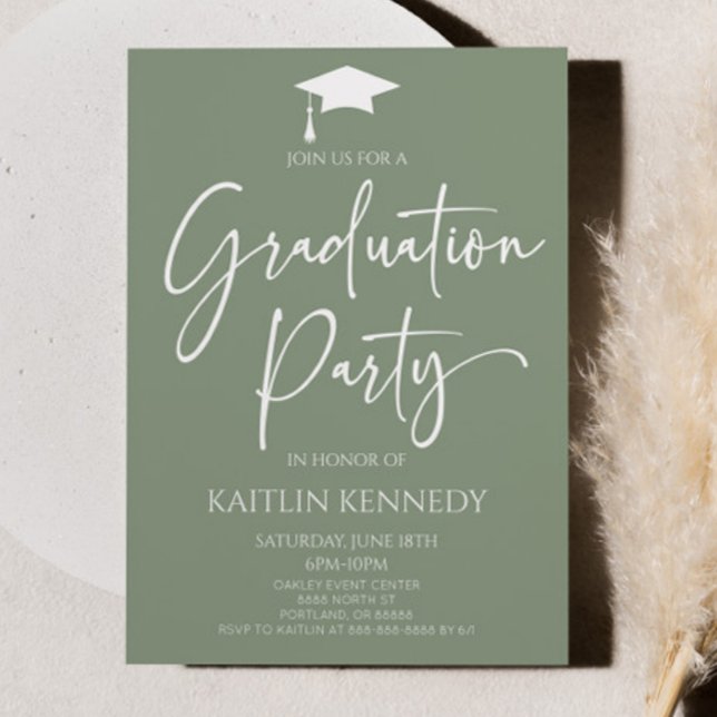Minimalistisch Sage Green Elegant Graduation Party Einladung (Von Creator hochgeladen)
