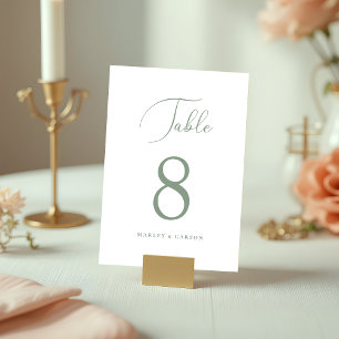 Minimalistisch Sage Green Elegante Script Hochzeit Tischnummer