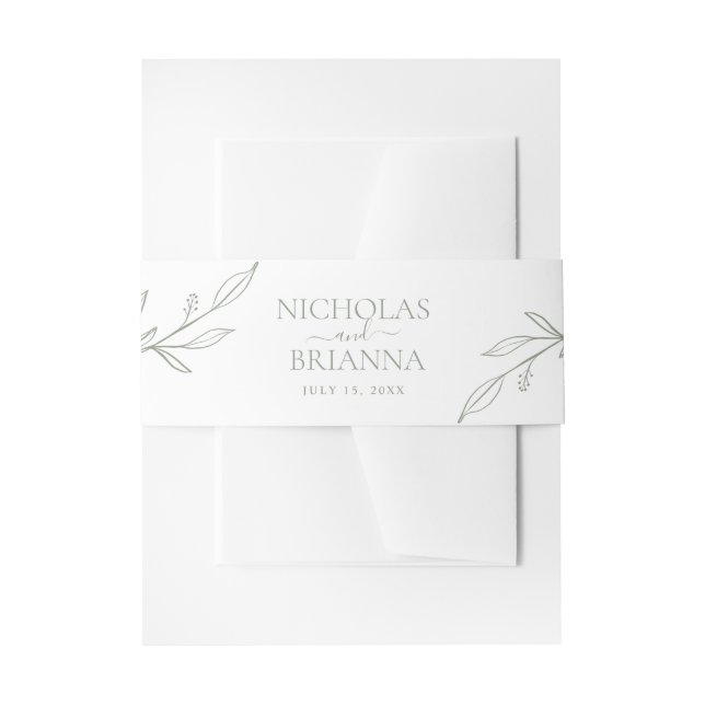 Minimalistisch Sage Green Elegante Wedding Classic Einladungsbanderole (Vorderseite Beispiel)