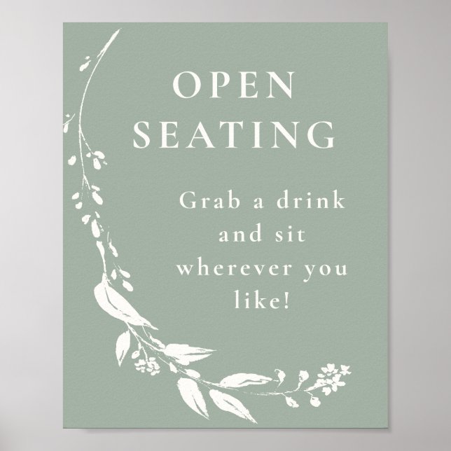 Minimalistisch Sage Green Floral Open Seeteszeiche Poster (Vorne)