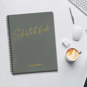 Minimalistisch Sage Green Gold Personalisiertes Sk Notizbuch