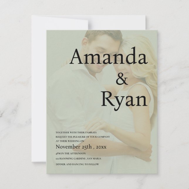 Minimalistisch Sage Green Imitats Vellum Foto Hoch Einladung (Vorderseite)
