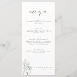 Minimalistisch Sage Green Modern Boho Wedding Mono Menükarte
