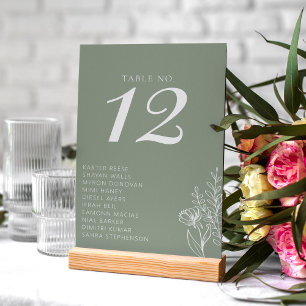 Minimalistisch Sage Green Modern Boho Wedding Name Tischnummer