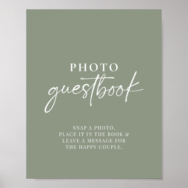 Minimalistisch Sage Green Modern Foto Gästebuchunt Poster (Vorne)