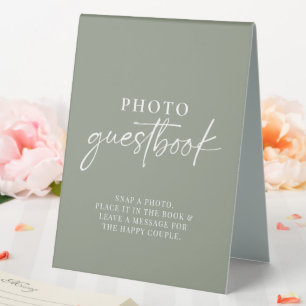 Minimalistisch Sage Green Modern Foto Guestbook Tischaufsteller