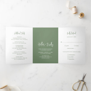 Minimalistisch Sage Green Modern Wedding Dreifach Gefaltete Einladung