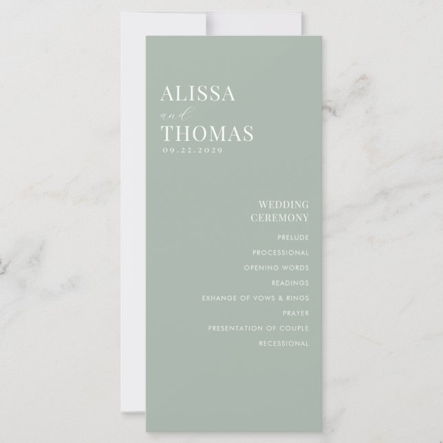 Minimalistisch Sage Green Modern Wedding Program (Vorderseite)