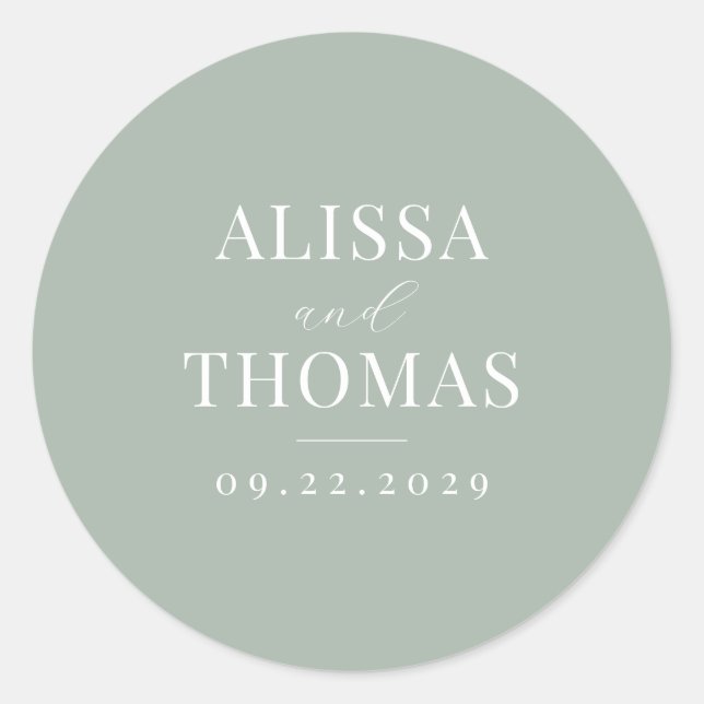Minimalistisch Sage Green Modern Wedding Runder Aufkleber (Vorderseite)