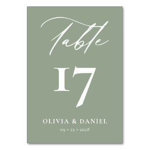 Minimalistisch Sage Green Modern Wedding Tischnummer