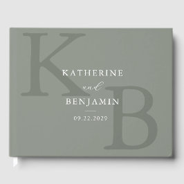 Minimalistisch Sage Green Monogram Modern Wedding Gästebuch